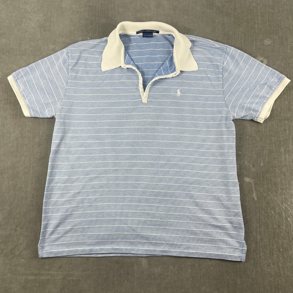 Ralph Lauren Golf Women Medium Blue Striped Short Sleeve Polo Shirt Logo